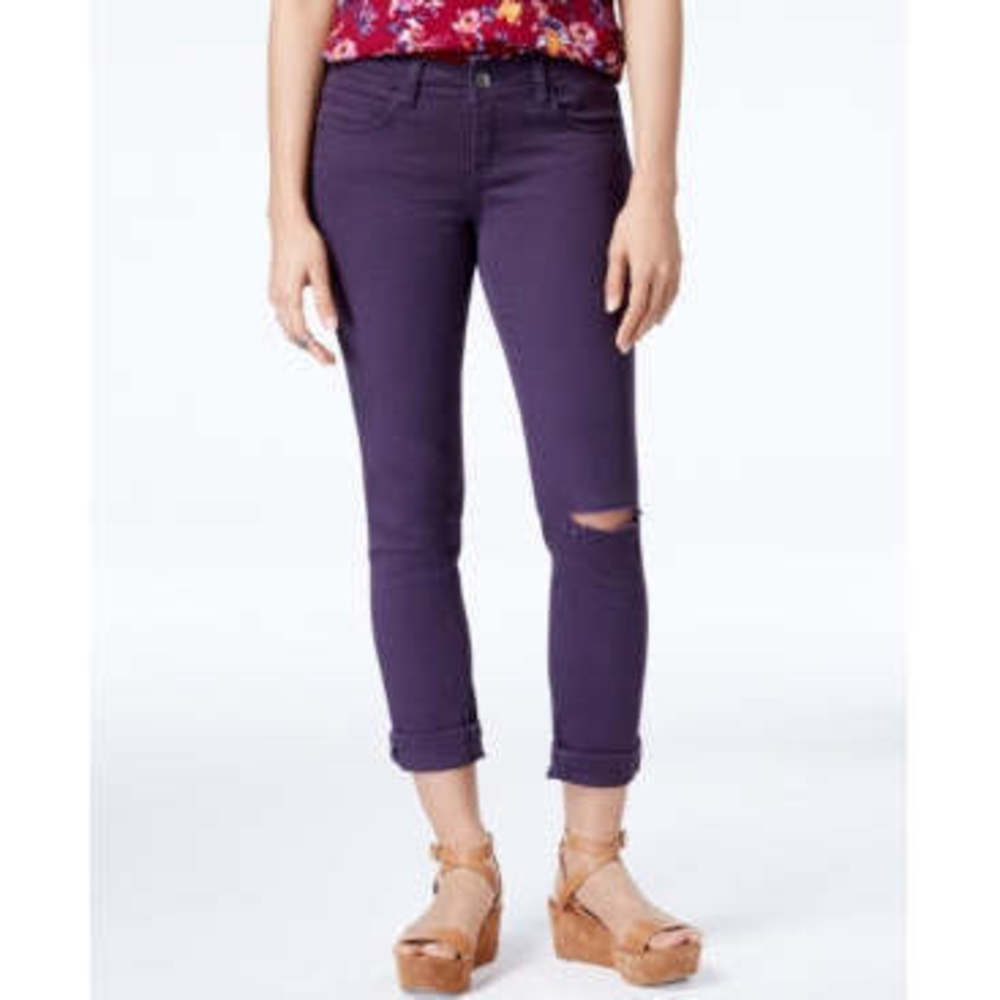 Dollhouse Juniors' Purple Ripped Cropped Jeans, Size 11